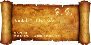 Hankó Ildikó névjegykártya